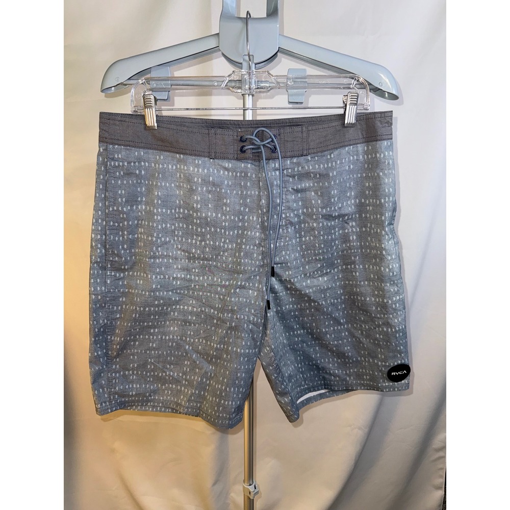 RVCA Mens Board Shorts Size 34 Grey Blue Patterned Swim Trunks Surf Shorts